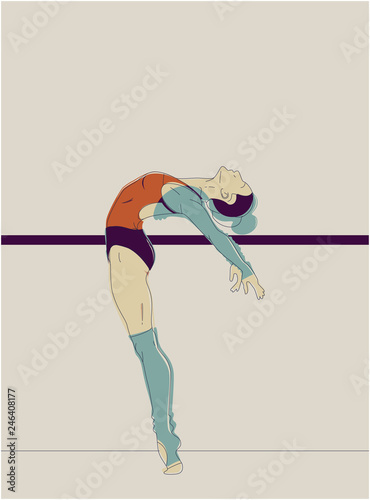 Slim sportive young woman doing fitness and yoga exercises. Interest sportswear. Vector glitch overlay illustration design for t-shirt graphics, icons, posters, print and and other uses