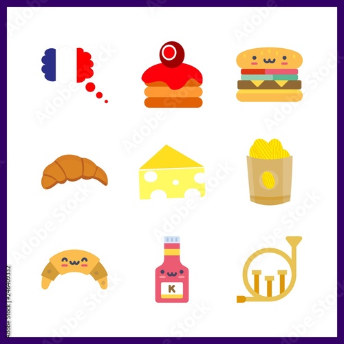 9 french icon. Vector illustration french set. france and ketchup icons for french works