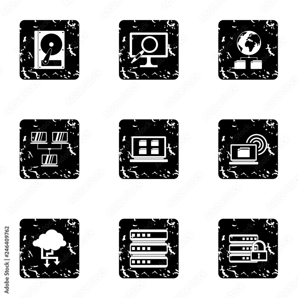 Data icons set. Grunge illustration of 9 data vector icons for web Data icons set. Grunge illustration of 9 data vector icons for web
