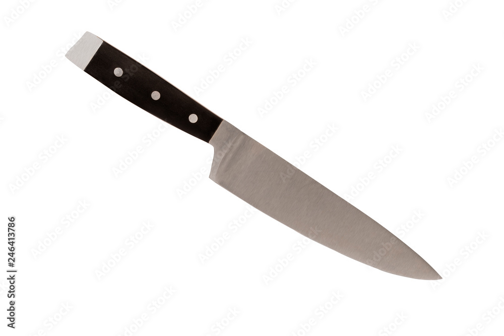 Steel kitchen knife disposed by diagonal, isolated on a white background. Steel kitchen knife disposed by diagonal, isolated on a white background.