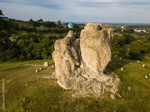 Devil's rock in Pidkamin, Lviv region, West Ukraine summer landscape photo