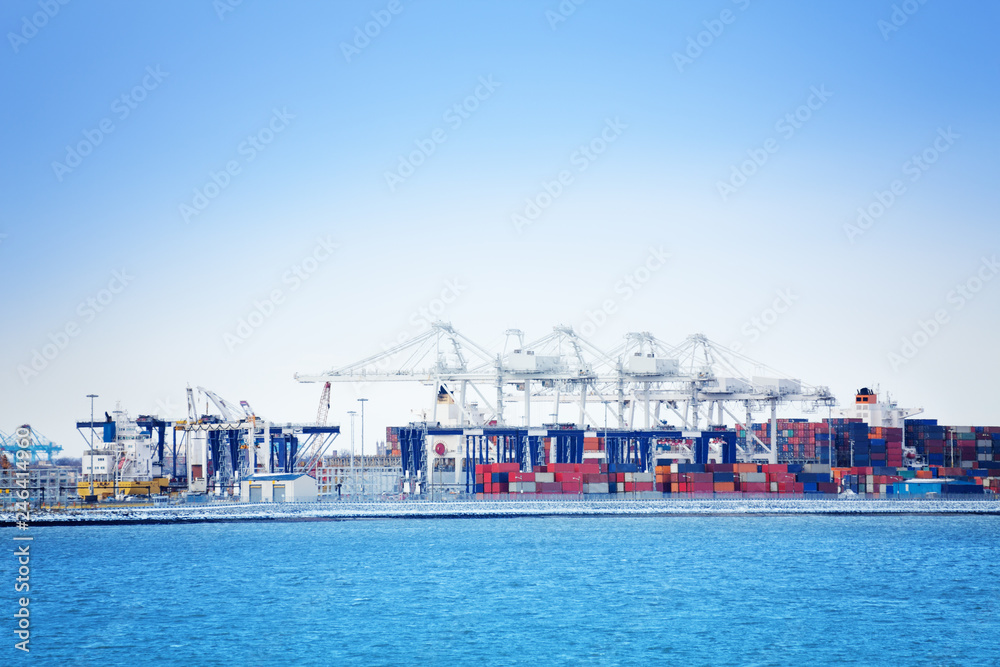 Port cranes and containers at maritime terminal