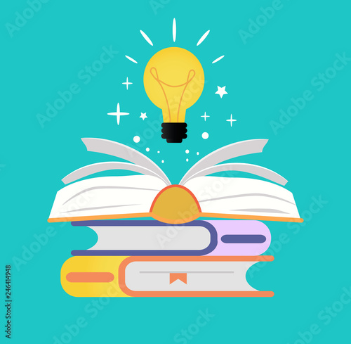 Concept of open book with light bulb, it can use for, landing page, template, ui, web, mobile app, poster, banner, flyer