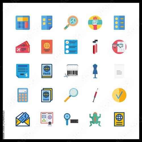 25 check icon. Vector illustration check set. plane ticket and receipt icons for check works