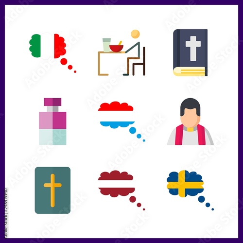 9 church icon. Vector illustration church set. cologne and bible icons for church works