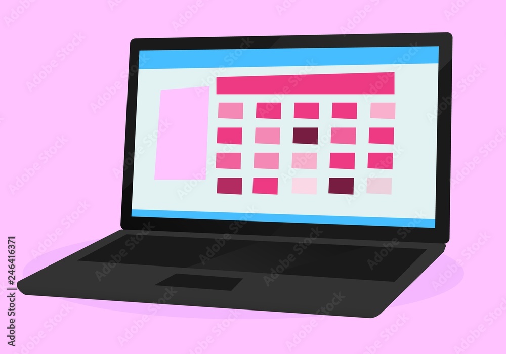 Vector laptop with included monitor, website with forbidden content, cartoon style vector illustration,