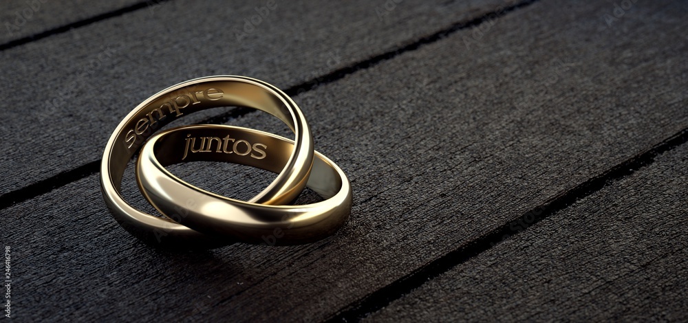 Dos anillos de boda entrelazados con frase siempre juntos en español foto  de Stock | Adobe Stock