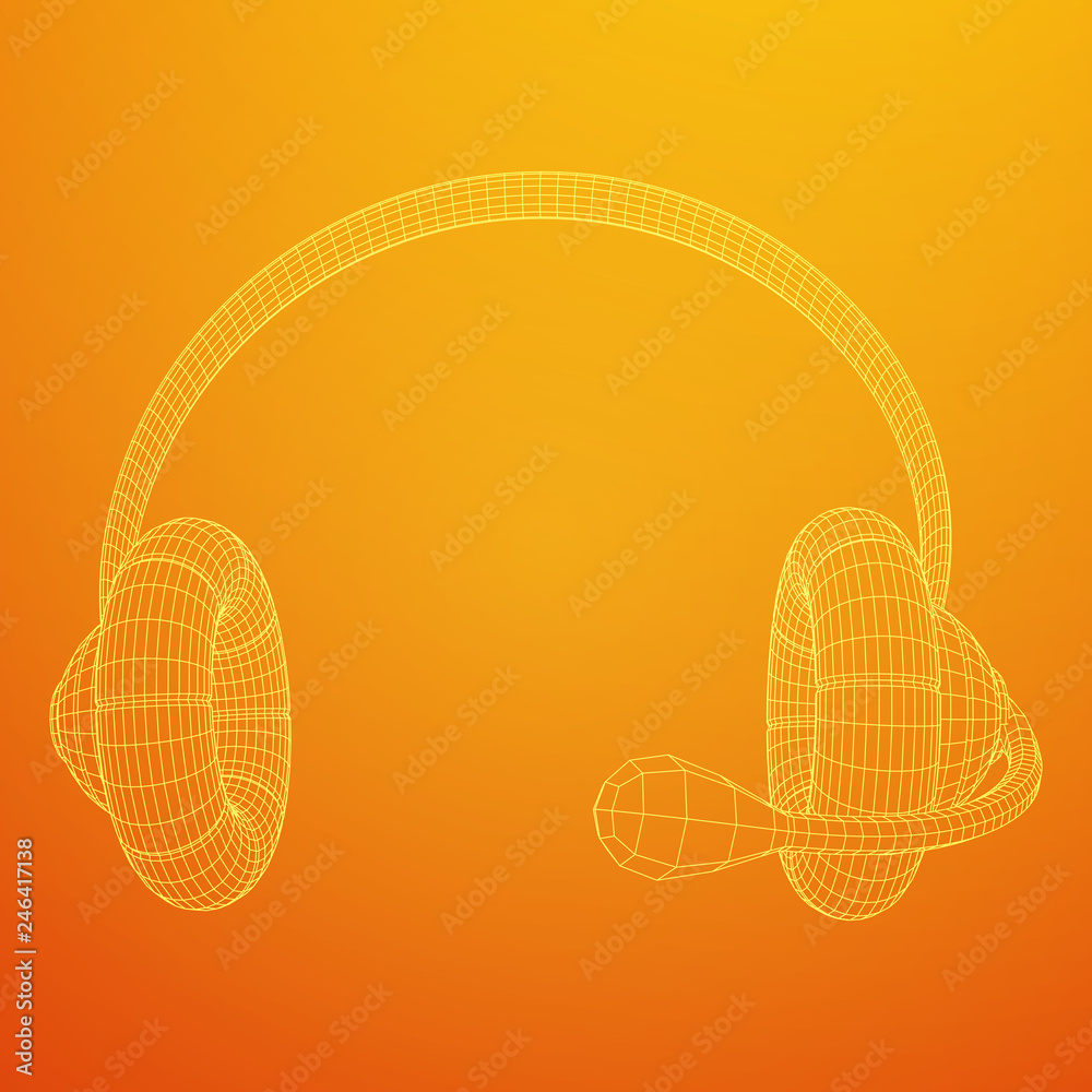 Headphone or headset for support from lines point connecting network. Abstract model wireframe low poly mesh vector illustration