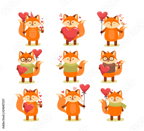 vector collection of cute cartoon lovely red fox