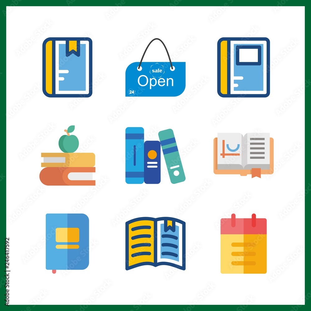 9 textbook icon. Vector illustration textbook set. open book and open icons for textbook works 9 textbook icon. Vector illustration textbook set. open book and open icons for textbook works