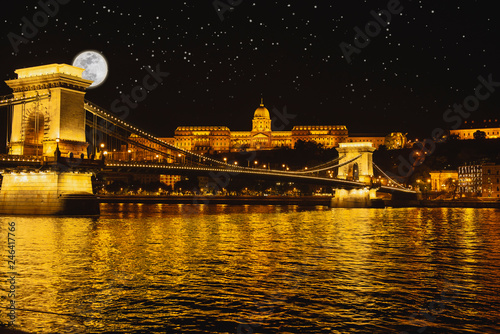 Canvas Print Panorama night Budapes