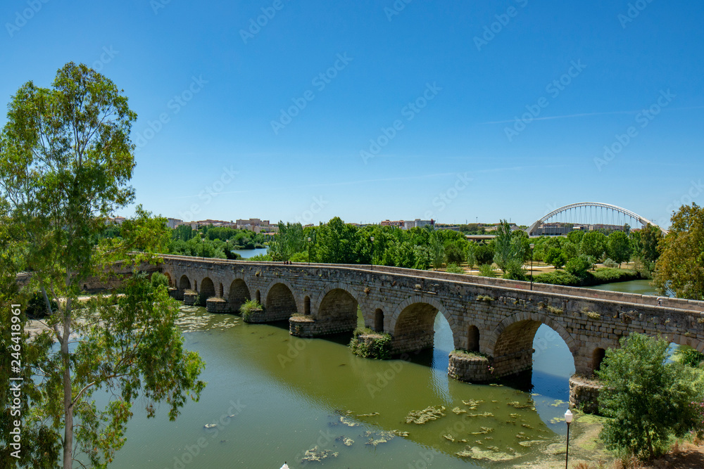 Roman Bridge from the Arab Alcazaba of Merida, In Spain