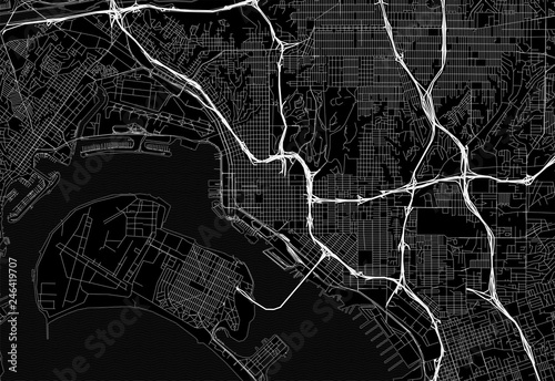 Black map of downtown San Diego, U.S.A photo