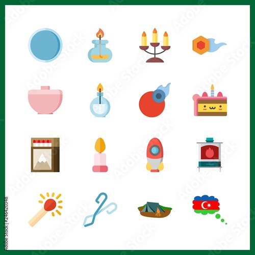 16 flame icon. Vector illustration flame set. match and rocket icons for flame works