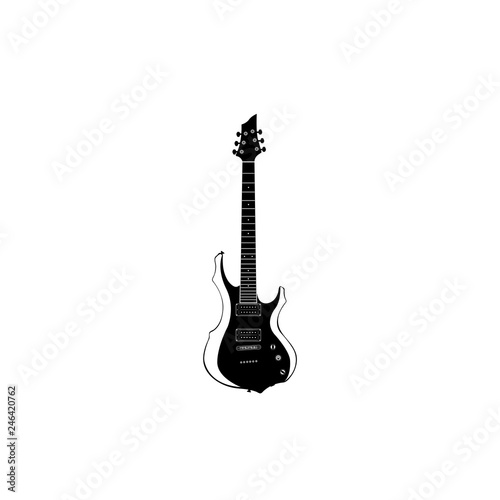 Black electric guitar with white lining, flat icon on a white background