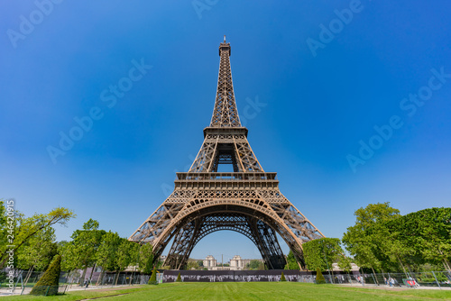 Afternoon sunny view of the famous Eiffel Tower
