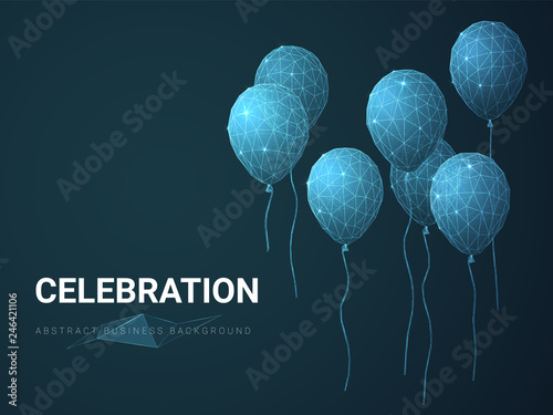 Abstract modern business background depicting celebration with stars and lines in shape of inflatable balloons on blue background.