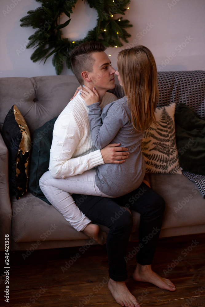 Obraz premium Beautiful couple hugging and looking at each other. Valentines Day
