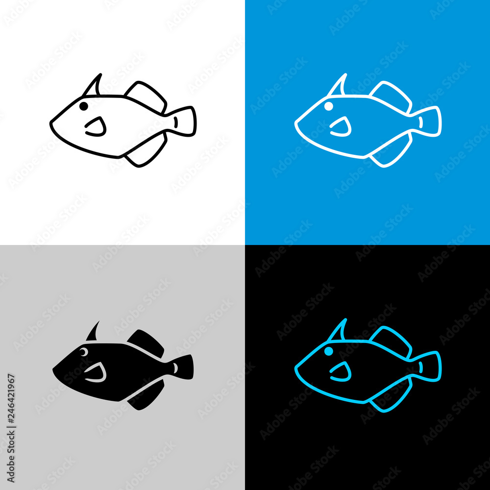 Filefish icon. Line style symbol of filefish. Filefish icon. Line style symbol of filefish.