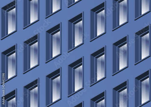 The wall of a modern office building with many windows. Vector illustration.