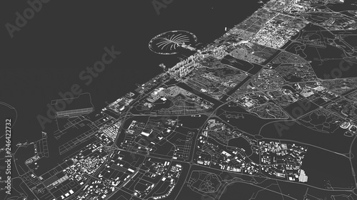 Mappa satellitare di Dubai, Emirati Arabi Uniti, strade della città. Stradario e mappa del centro città. 3d rendering photo