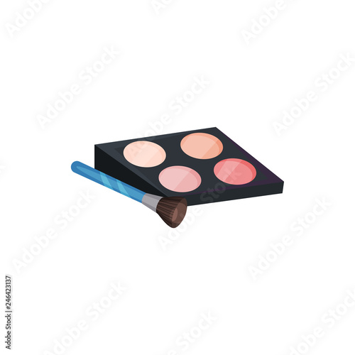 Palette case with rouge of 4 different colors and small brush. Cosmetic powder for actor makeup. Flat vector icon