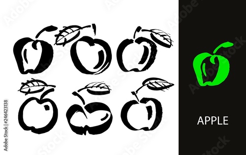 Apple vector sketch icon isolated on background. Hand drawn ink brush illustration. Icon for infographic, website or app