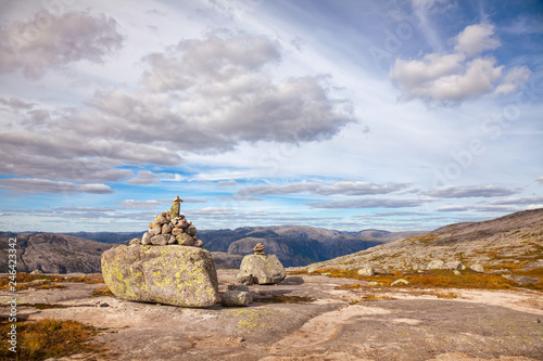 Cairn at Kjerag mountain Forsand Rogaland  Norway Scandinavia photo