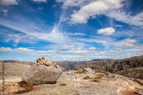 Cairn at Kjerag mountain Forsand Rogaland  Norway Scandinavia photo