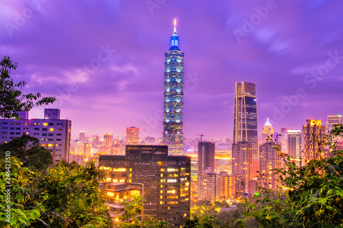 Taipei, Taiwan - January 25, 2019: skyline of taipei city with 101 tower at sunset