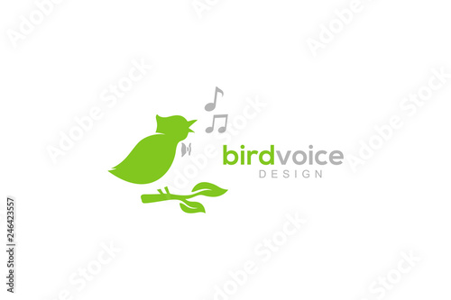 Singing Bird And Beautiful Melody Creative Concept Logo Design Vector