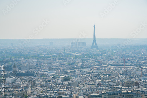Afternoon aerial view of cityscape with Eiffel Tower from Basilica of the Sacred Heart of Paris © Kit Leong