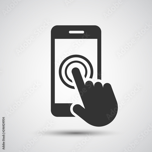 Smartphone screen with hand, Touch screen icon