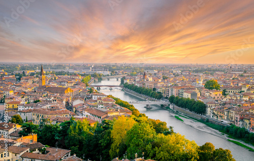 Beautiful sunset aerial view of  Verona  Veneto region  Italy.