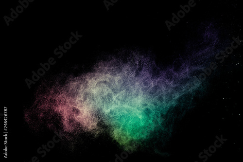 powder of Galaxy and Nebula color spreading for makeup artist or graphic design in black background
