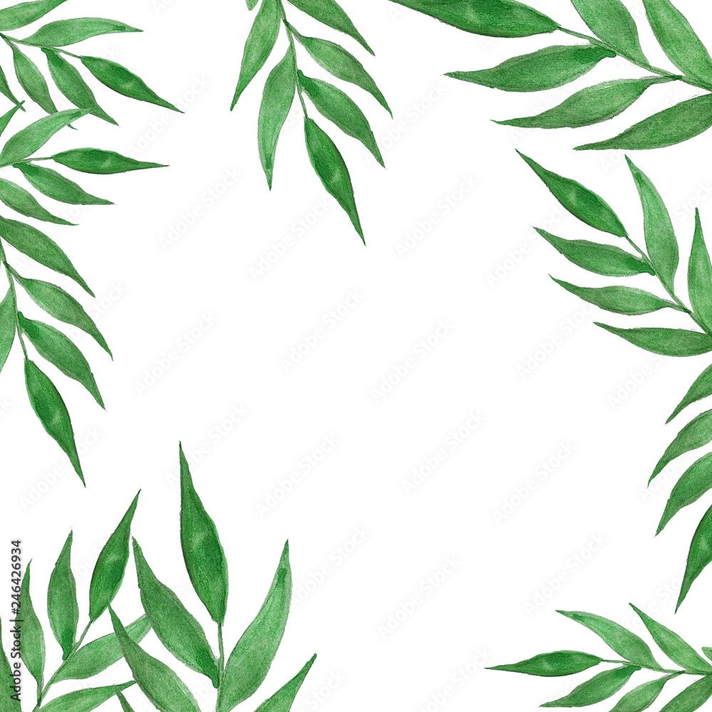 Watercolor palm tree leaves frame