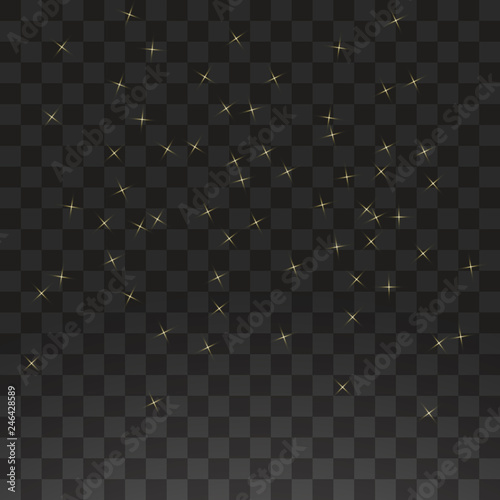 The dust is yellow. yellow sparks and golden stars shine with special light. Vector sparkles on a transparent background. Christmas light effect. Sparkling magical dust particles