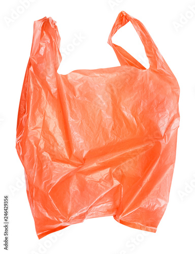 Orange plastic bag isolated on white background with clipping path