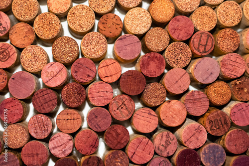 Colorful wine corks bunched together