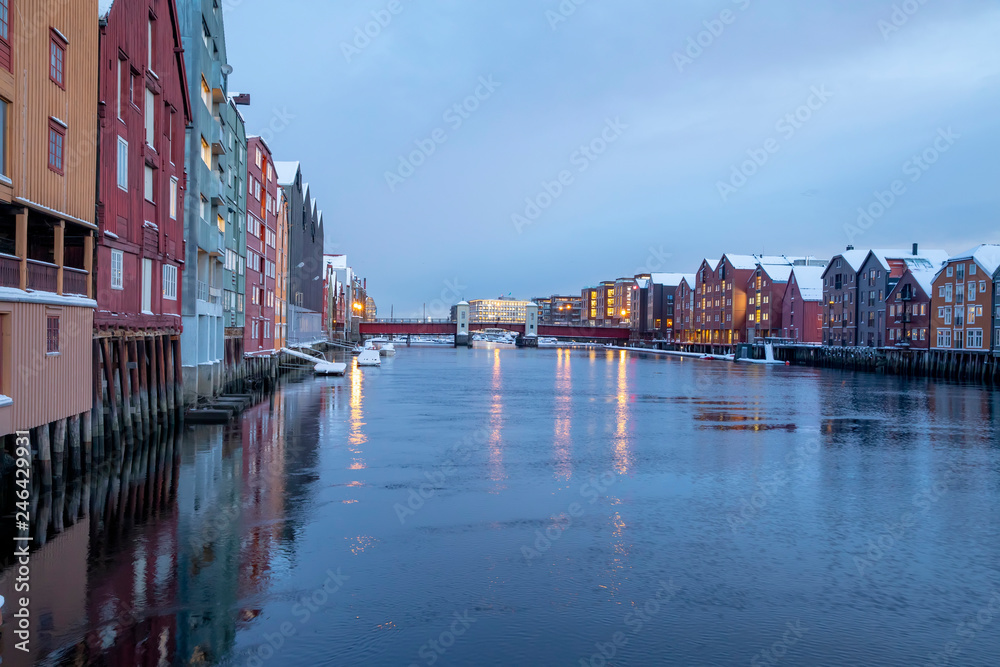 Fototapeta premium Street walking on a winter day in Trondheim - Norway