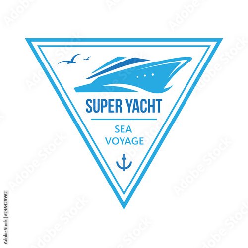 nautical style emblem, logo, with a modern yacht