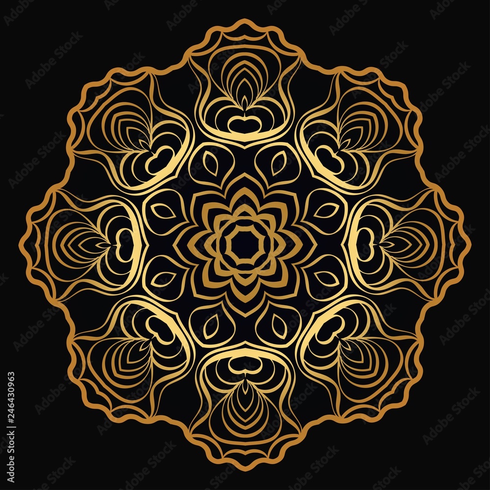 Modern Decorative Floral Gold Color Mandala. Super Vector Round Shapes. Vector Illustration.