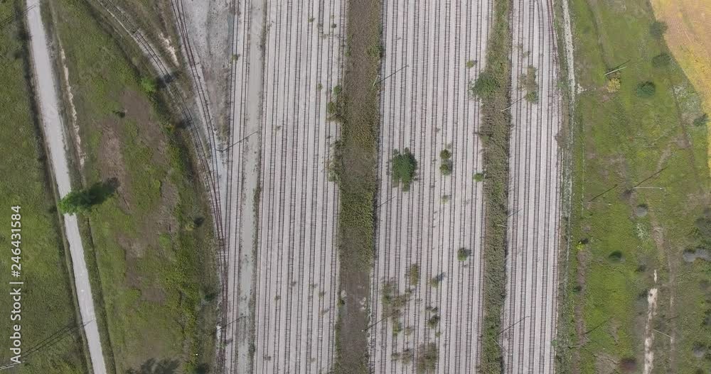 Railroad Tracks In Autumn Flyover Aerial 90 Degree Rotation