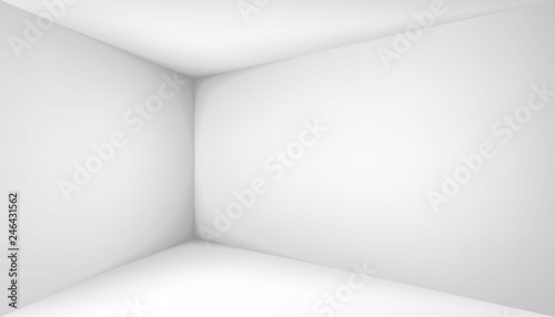 Empty white room. The inner space of the box. Corner of light box with soft shadows. Vector design illustration. Mock up for you business project
