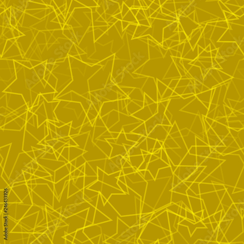 Abstract seamless pattern of randomly arranged contours of stars in yellow colors