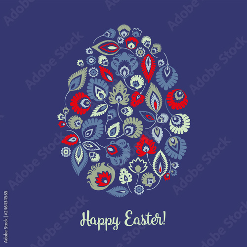 Happy Easter – kartka wielkanocna z tradycyjną wycinanką łowicką na granatowym tle