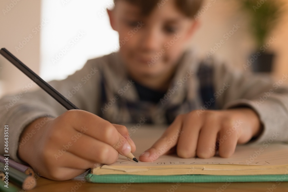 Boy doing his homework at home Boy doing his homework at home