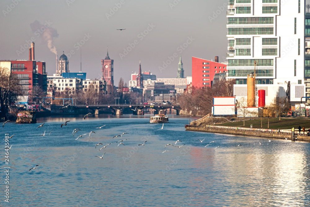 Panoramic view of the river Spree and skyline of Berlin