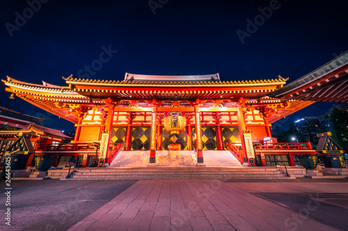 Sensoji is an ancient Buddhist temple at night in Asakusa  Tokyo  Japan.