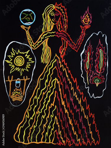 Tableau sur toile Drawing with gouache of a pagan deity